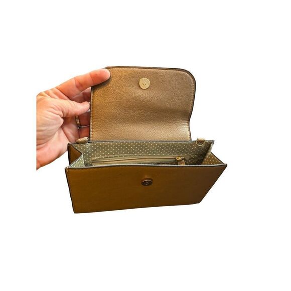 Tan Faux Leather Wristlet Wallet With Polka Dot Interior & Zipper Pocket - Picture 4 of 9